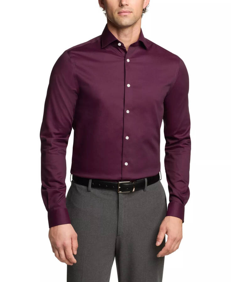 Men's Slim Fit Comfort Stretch Solid Dress Shirt Wine - 1