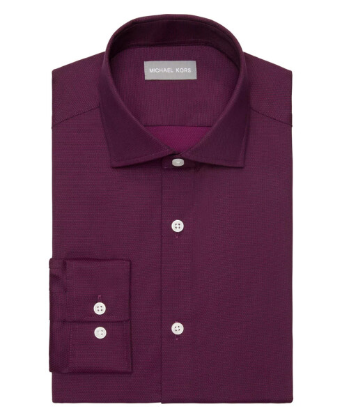 Men's Slim Fit Comfort Stretch Solid Dress Shirt Wine - 3