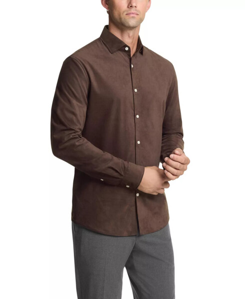 Men's Slim Fit Corduroy Dress Shirt Dark Brown - 1