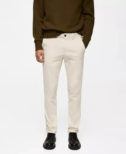 Men's Slim-Fit Corduroy Pants-Ecru 