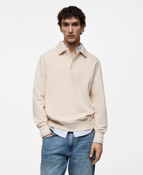 Men's Slim-Fit Cotton Polo Sweatshirt Ecru - 1