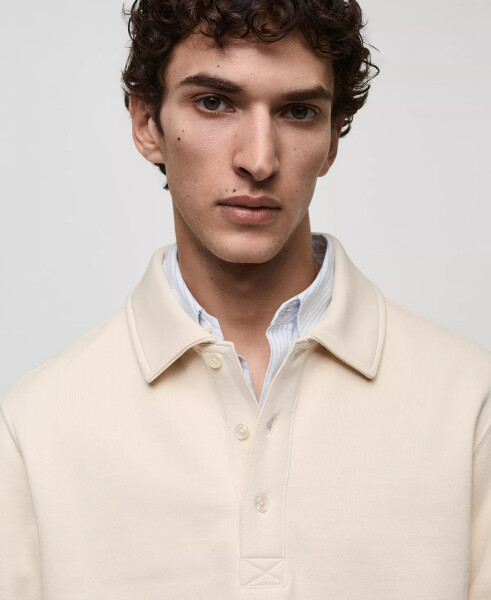 Men's Slim-Fit Cotton Polo Sweatshirt Ecru - 3