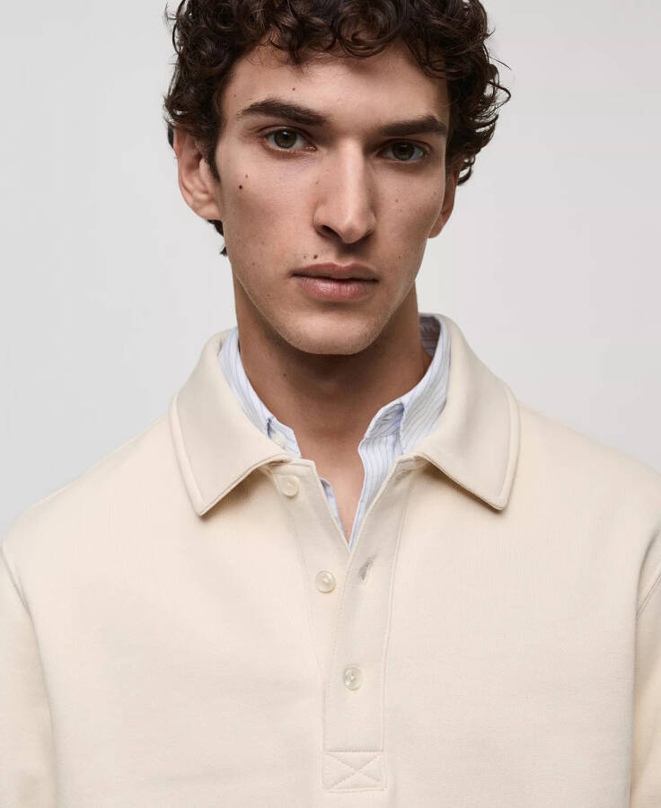Men's Slim-Fit Cotton Polo Sweatshirt Ecru - 3