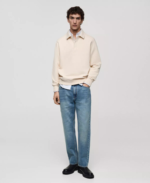 Men's Slim-Fit Cotton Polo Sweatshirt Ecru - 5