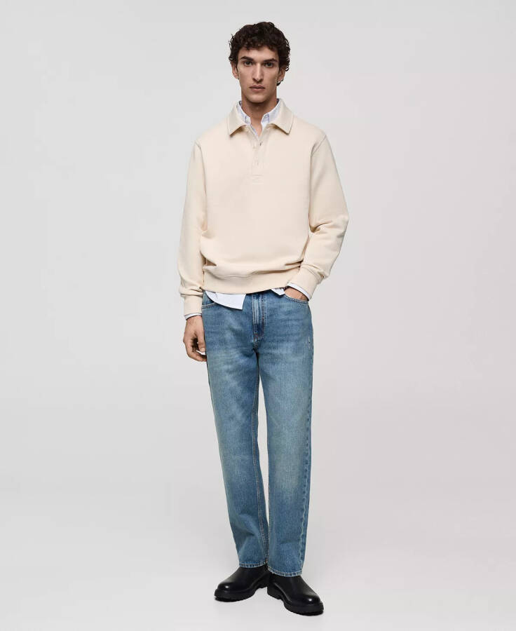 Men's Slim-Fit Cotton Polo Sweatshirt Ecru - 5