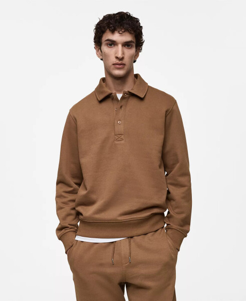 Men's Slim-Fit Cotton Polo Sweatshirt Medium Brown - 1