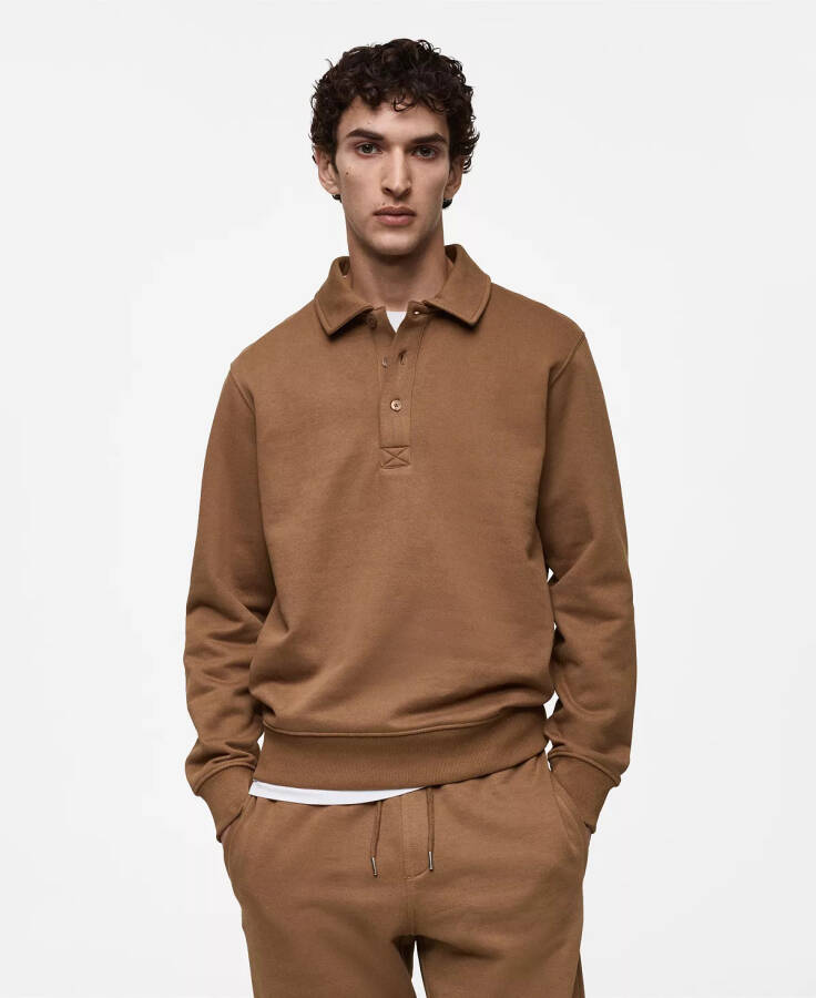Men's Slim-Fit Cotton Polo Sweatshirt Medium Brown - 1