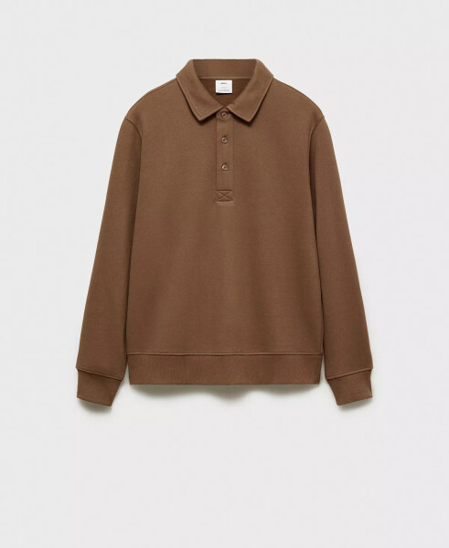 Men's Slim-Fit Cotton Polo Sweatshirt Medium Brown - 2