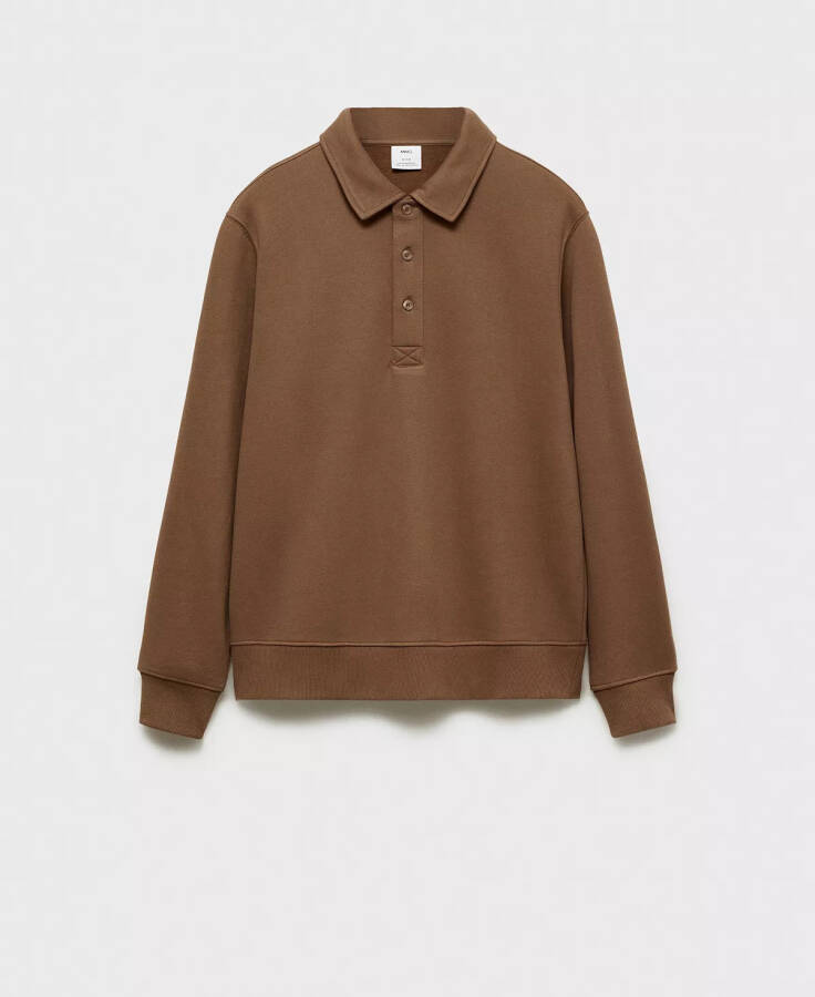 Men's Slim-Fit Cotton Polo Sweatshirt Medium Brown - 2
