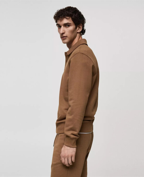 Men's Slim-Fit Cotton Polo Sweatshirt Medium Brown - 3