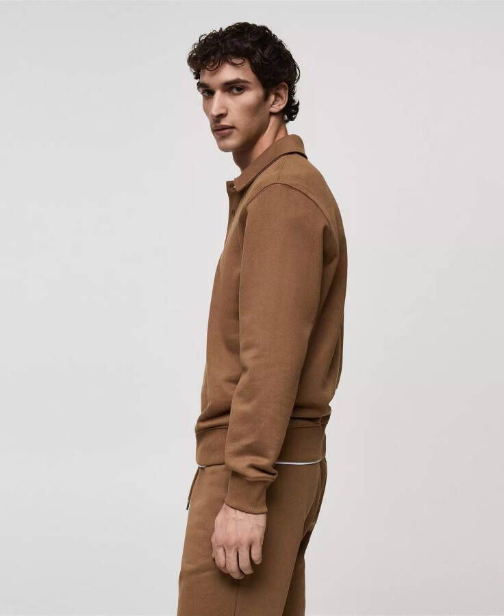 Men's Slim-Fit Cotton Polo Sweatshirt Medium Brown - 3