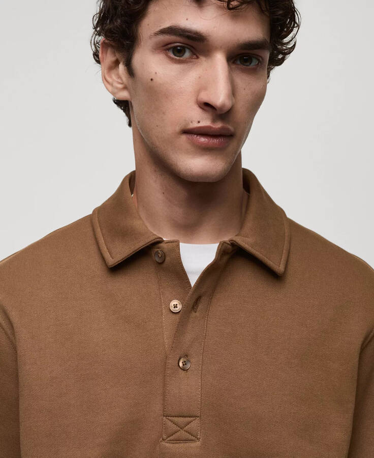 Men's Slim-Fit Cotton Polo Sweatshirt Medium Brown - 5