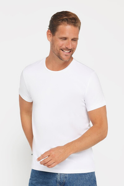 Men's Slim Fit Cotton Soft Textured Lycra Fabric Plain Basic White Crew Neck T-Shirt - 1