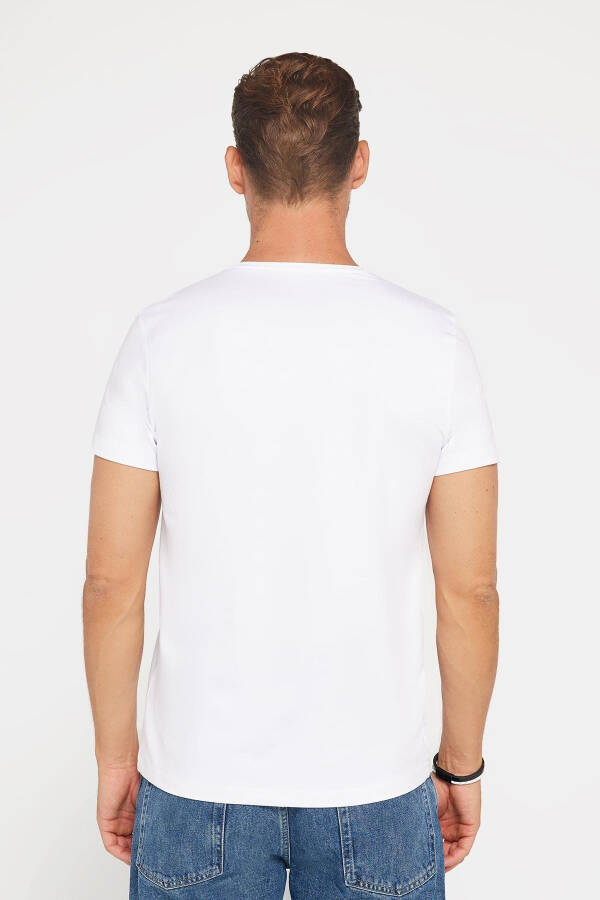 Men's Slim Fit Cotton Soft Textured Lycra Fabric Plain Basic White Crew Neck T-Shirt - 5