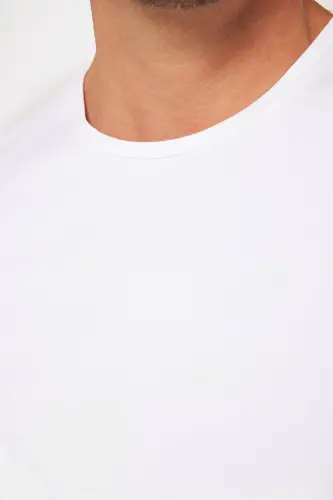 Men's Slim Fit Cotton Soft Textured Lycra Fabric Plain Basic White Crew Neck T-Shirt - 5