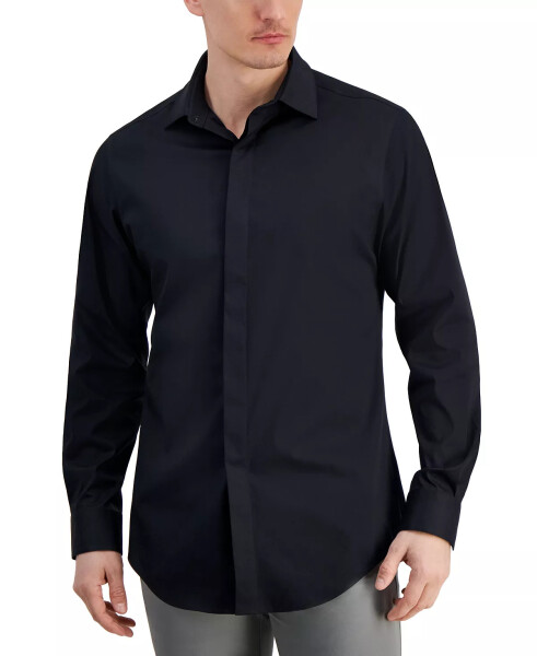 Men's Slim Fit Covered Placket Tuxedo Shirt, Created for Modazone Deep Black - 1