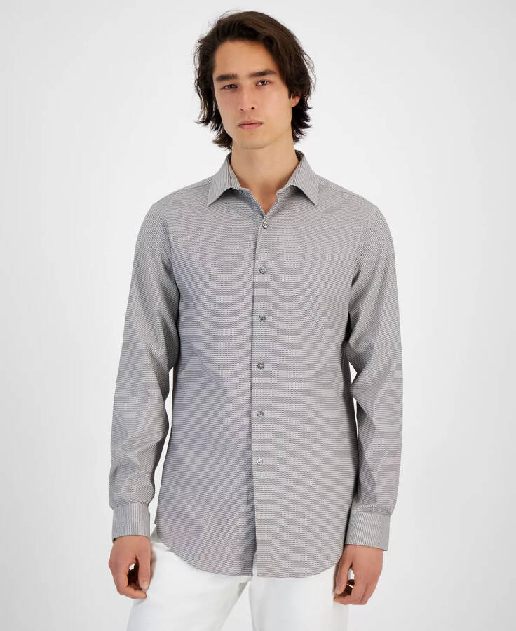 Men's Slim-Fit Dobby Dress Shirt, Created for Modazone Grey White - 1