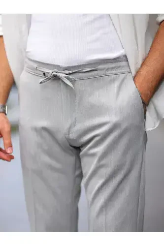 Men's Slim Fit Fabric Jogger with Lycra and Elastic Waist - LIGHT GRAY - 3