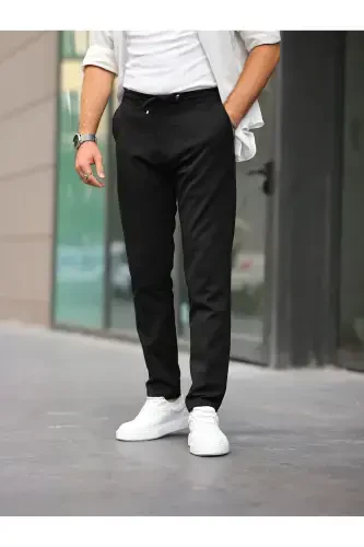 Men's Slim Fit Fabric Premium Jogger with Lycra and Elastic Waist - BLACK - BASEL.CO (1)