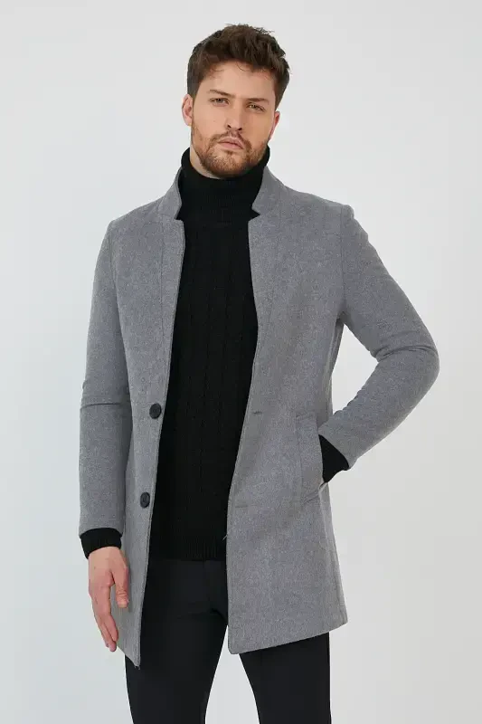 Men's Slim Fit Faded Brown Tweed Coat - 1