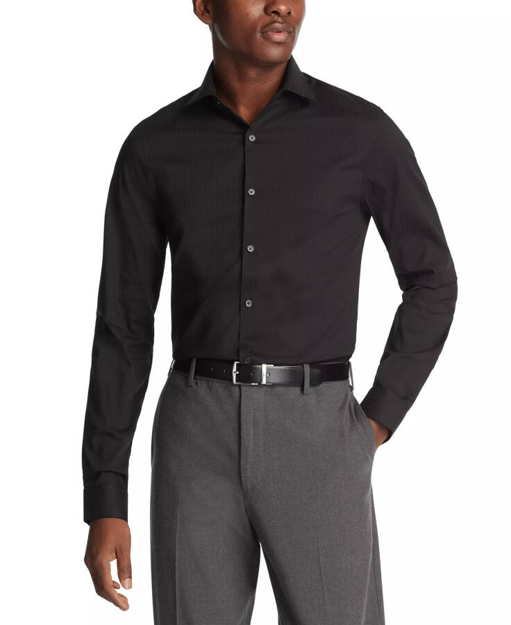 Men's Slim-Fit Flex Stretch Dress Shirt Black - 1