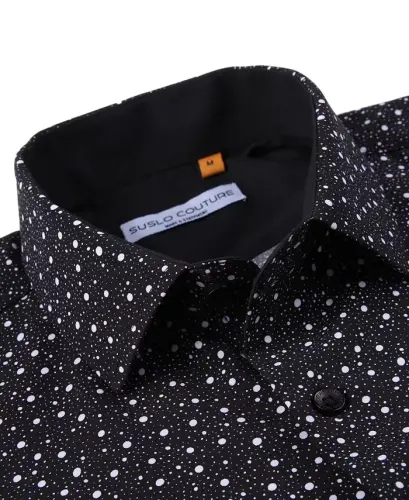 Men's Slim-Fit Geo-Print Performance Shirt-Black - SUSLO COUTURE (1)