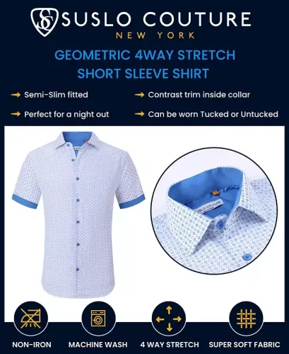 Men's Slim-Fit Geo-Print Performance Shirt-Black - 5