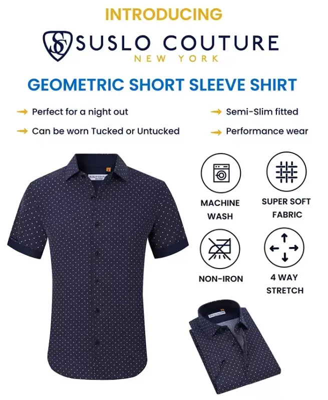 Men's Slim-Fit Geo-Print Performance Shirt - Black Chains - 4