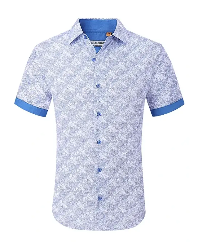 Men's Slim-Fit Geo-Print Performance Shirt-Flower Blue - 1