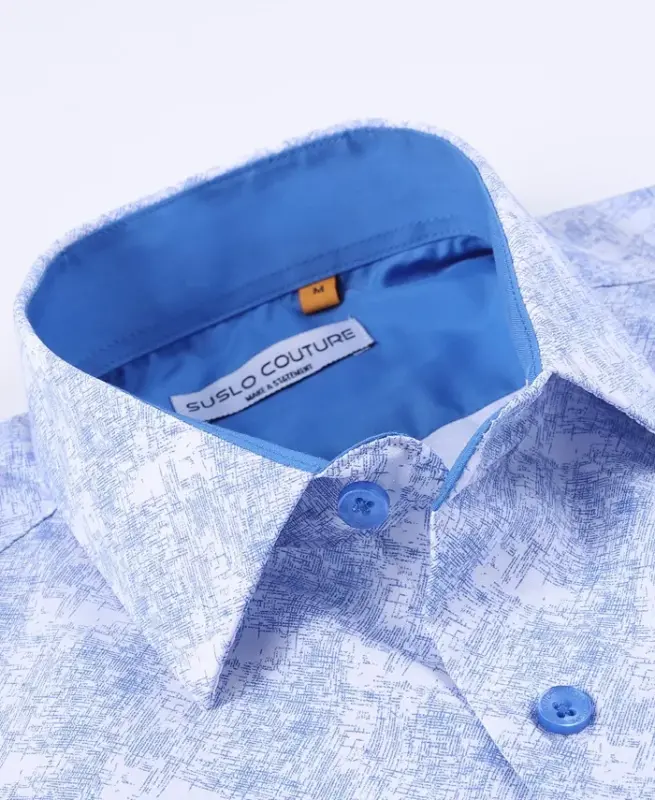 Men's Slim-Fit Geo-Print Performance Shirt-Flower Blue - 2