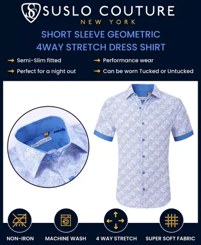 Men's Slim-Fit Geo-Print Performance Shirt-Flower Blue - 5