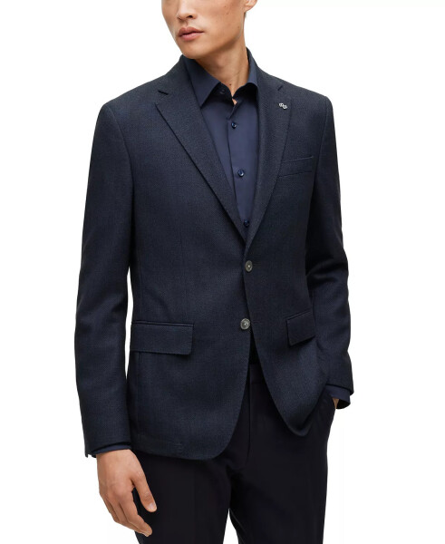 Men's Slim-Fit Herringbone Jacket Dark Blue - 1