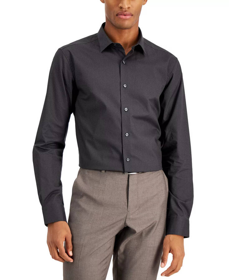 Men's Slim Fit Houndstooth Dress Shirt, Created for Modazone Black Grey - 1