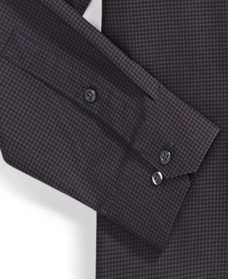 Men's Slim Fit Houndstooth Dress Shirt, Created for Modazone Black Grey - 4