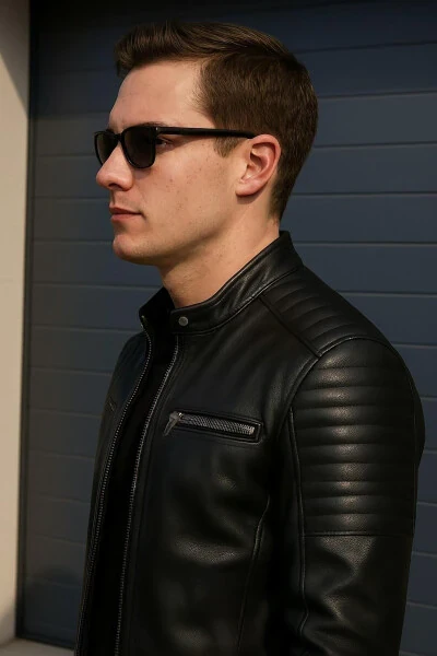 Men's Slim Fit Leather Jacket - 4