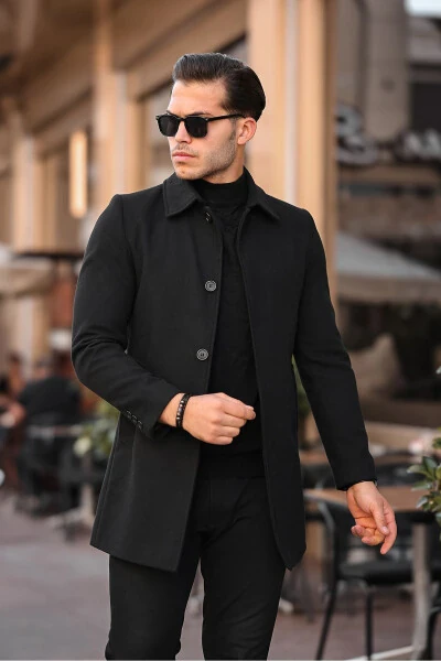 Men's Slim Fit Long Cashmere Coat - GM GIYIMARKET