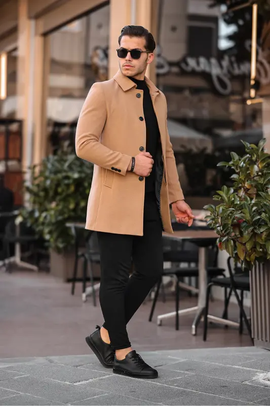 Men's Slim Fit Long Cashmere Coat - 1