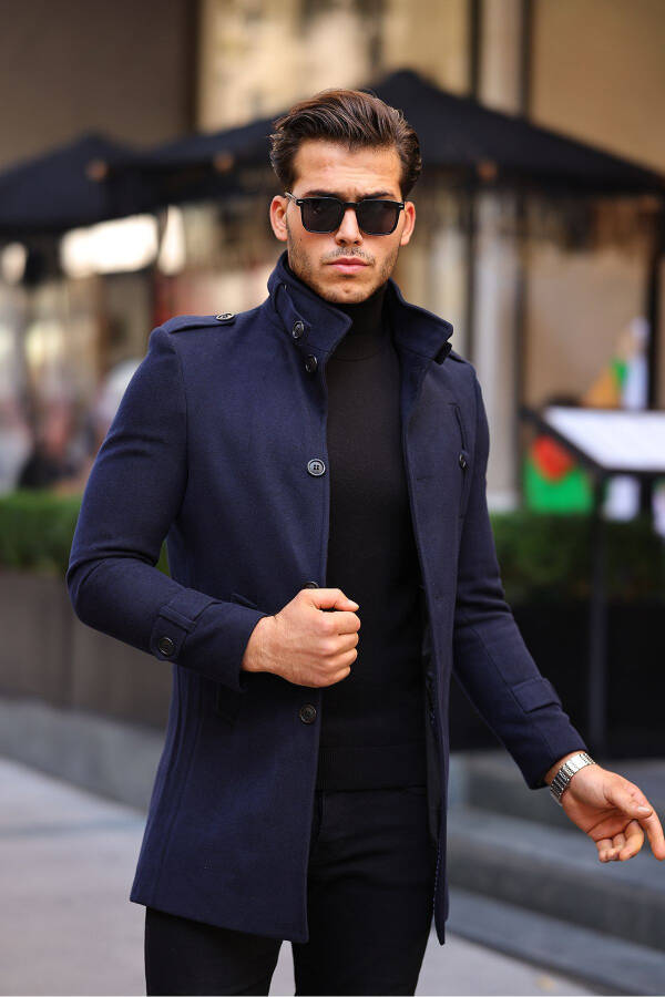 Men's Slim Fit Long Cashmere Coat - 10