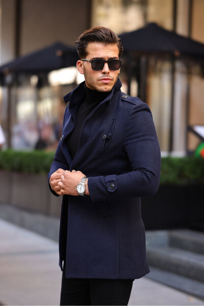 Men's Slim Fit Long Cashmere Coat - 11