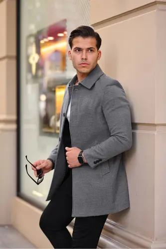 Men's Slim Fit Long Cashmere Coat - GM GIYIMARKET (1)