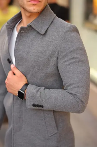 Men's Slim Fit Long Cashmere Coat - 4