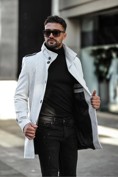 Men's slim fit long cashmere coat - 12