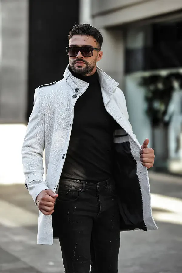 Men's slim fit long cashmere coat - 12