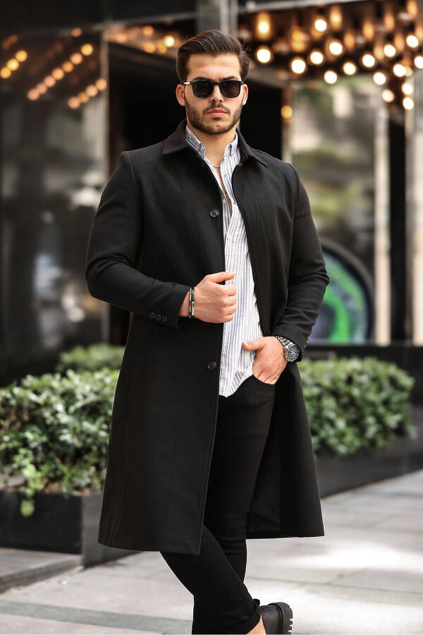 Men's slim fit long cashmere coat - 1