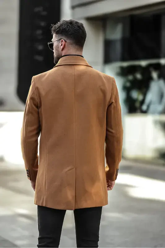 Men's Slim Fit Long Overcoat-BRICK RED - 4