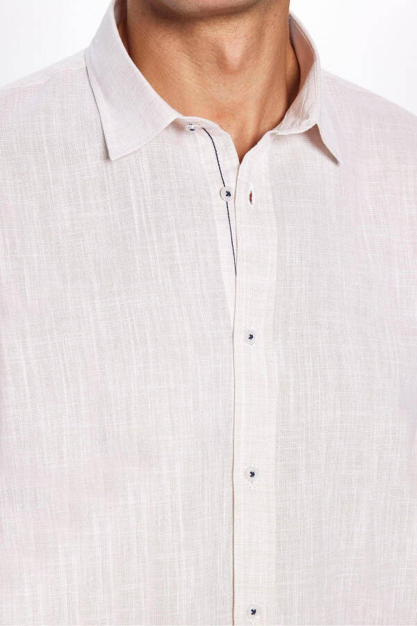 Men's Slim Fit Long Sleeve 100% Cotton Linen Blend Shirt with Epaulets in Stone Color - 9