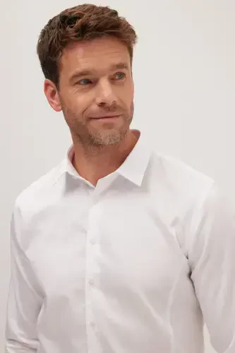 Men's Slim Fit Long Sleeve 100% Cotton Premium Series White Shirt - 4