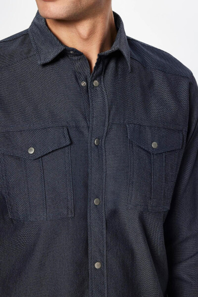 Men's Slim Fit Long Sleeve Denim Shirt with Double Pockets and Sport Collar in Anthracite Wash - 4