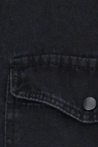 Men's Slim Fit Long Sleeve Denim Shirt with Two Pockets and Snap Buttons - 6