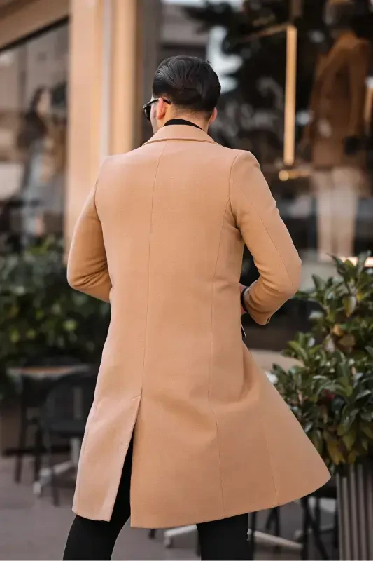 Men's Slim-Fit Long Wool Blend Overcoat-mink - 5